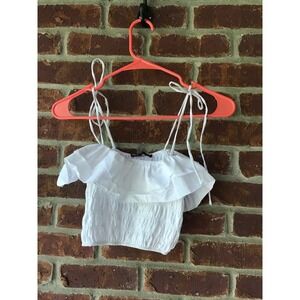 Zara white ruffle spaghetti strap off shoulder ‎ crop Tank small